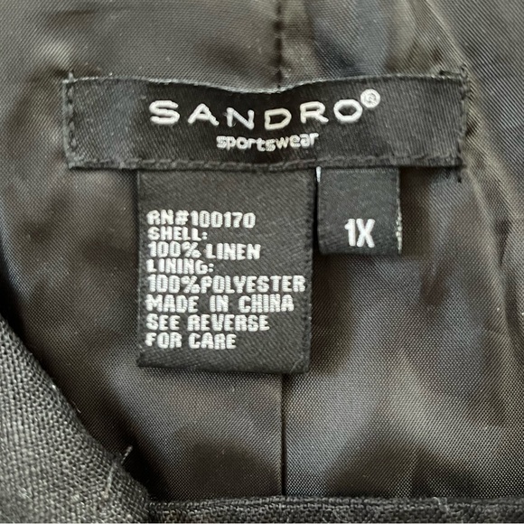 Sandro 100% Linen Black Double Breasted Swing Jacket Blazer 3/4 Sleeves Size XL - Picture 7 of 13